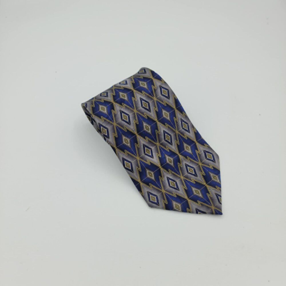 Albert Nipon blue grey Jacquard Geometric Pattern 100% Silk Men's Tie